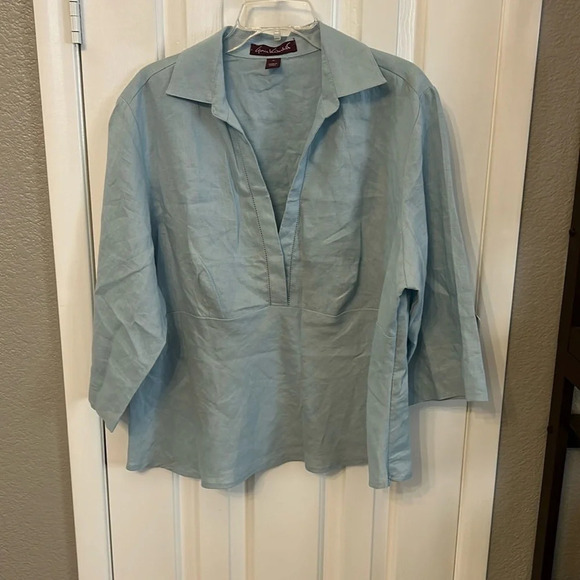 Gloria Vanderbilt Women’s (1X) 100% Linen Light Blue 3/4 Sleeve Lagenlook Tunic - Picture 1 of 7
